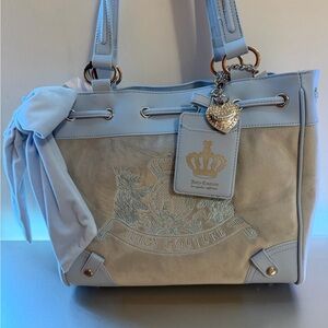 Juicy Couture Light Blue and Beige Suede Tote with Heart Charm